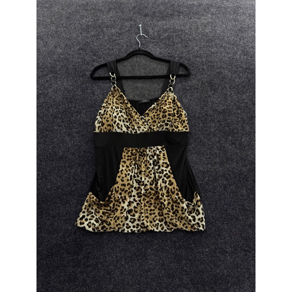 Deb Leopard Print Empire Waist Tank Top Black Animal Gold Chain Straps Camisole
